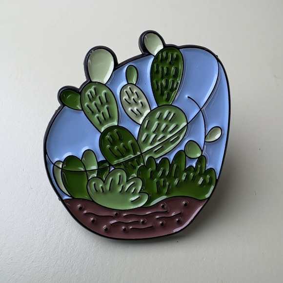 The Unbranded Brand Jewelry - Cactus Succulent Terrarium Enamel Lapel Pin Rubber Back Plant Planting Garden